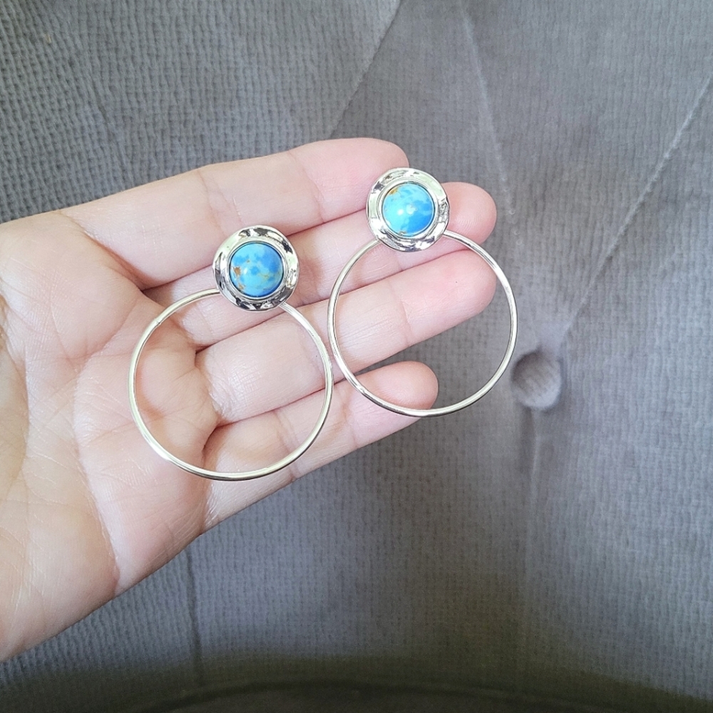 Robert Lee Morris Turquoiseđ©” Cabochon Gypsy Hoop Earrings - Picture 14 of 16